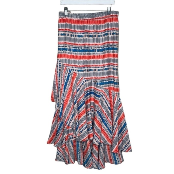 Tolani Boho Ruffle Tiered Asymmetrical Maxi Skirt Gray Orange Blue Size Large - Picture 6 of 16